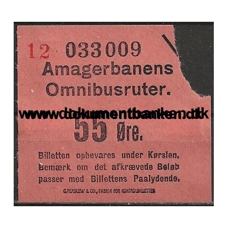 Amagerbanens Omnibusruter Billet 55 re