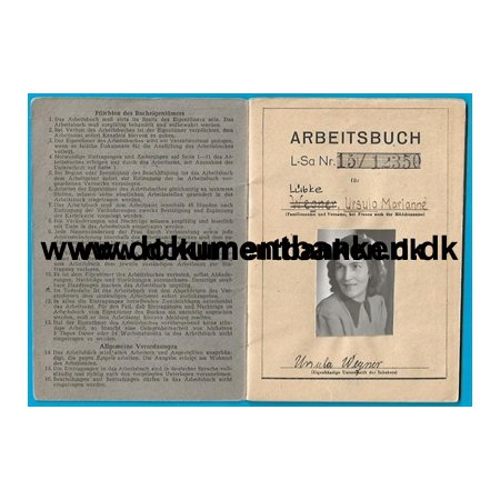 Arbeitsbuch Ursula Marianne Wegner / Lbke,  Fraustadt, Geboren 12 Februar 1931