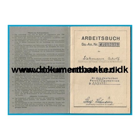 Arbeitsbuch Adolf Liebmann, Polaun, Geboren 3 September 1913