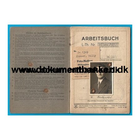Arbeitsbuch Willi Knauer, Geboren 28 juli 1897, Stressenhausen, Hildsburghausen, Thringen