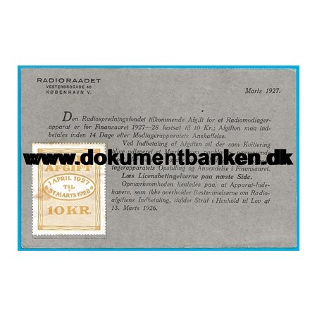 Radioraadet Licens Radioafgift 1927