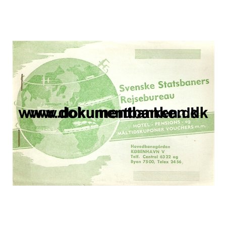 Svenske Statsbaners Rejsebureau. Billet omslag med 3 kort med hotel reservationer.1961