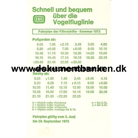 Fugleflugtslinien. DB sejlplan. Sommer 1973