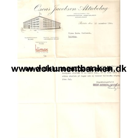 Sverige. Bors. Oscar Jacobsson Aktiebolag. Brev. 1944