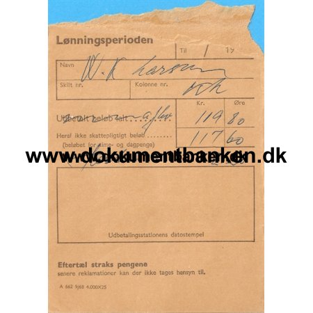 DSB. Lnningskuvert for TGF. Willy K. Larsen, 1968
