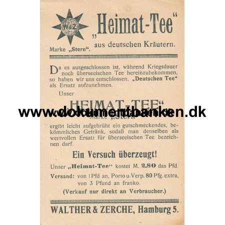 Reklamekort, Heimat-Tee, Walter & Zerche, Hamburg