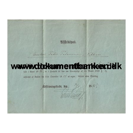 Militr afskedspapir, Anders Peter Petersen, fdt 1846, Kbenhavn