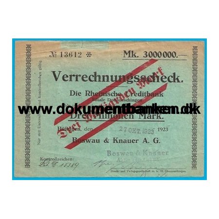 Verrechnungsscheck 3 Milliarden Mark 1923