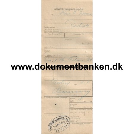 Kvitteringskupon Fragtbrev Dstrup Himmerland 1947