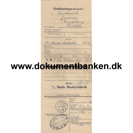 Kvitteringskupon Fragtbrev Skals 1947