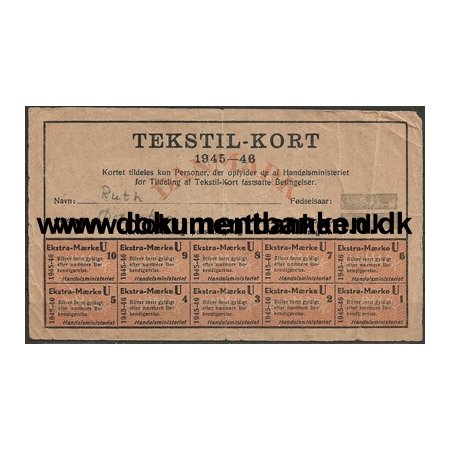 Tekstilkort Rationeringskort 1945-46 Dokumenter Diverse