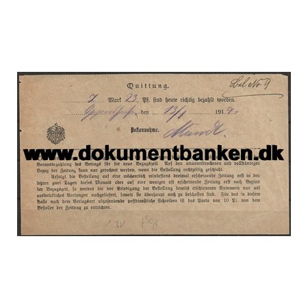 Quittung Zeitung 1919 Dokument Tyskland