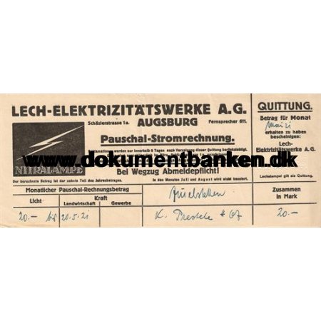 Lech-Elektrizittswerke A. G. Augsburg 1921