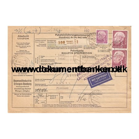 1961 Vest-Tyskland Adressekort sendt til Finland