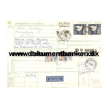 Sverige. Adressekort med 2 X 20 Kr. Svaner i par. Malm 1. 1970