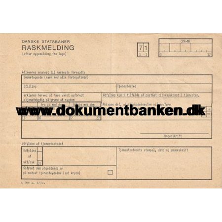 Danske Statsbaner, Blanket, Raskmelding, 1970