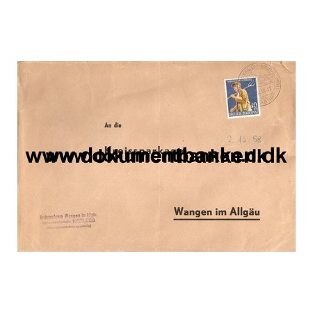 Tyskland, kuvert, Wohlfahrt, Landwirtschaft, 40 +10 Pf., 1958