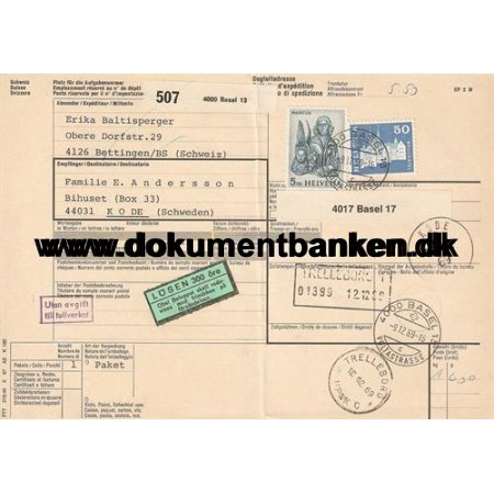 Schweiz, Adressekort, Sendt til Sverige, 1969