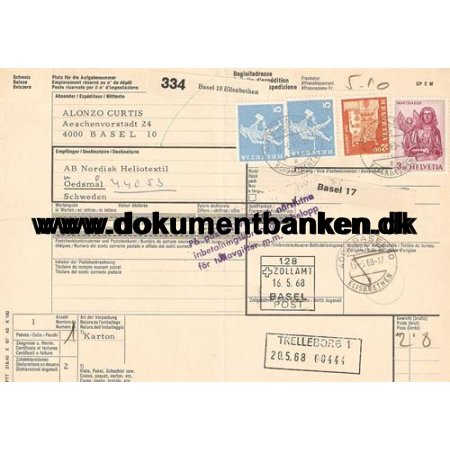 Schweiz, Adressekort, Sendt til dsml i Sverige, 1968