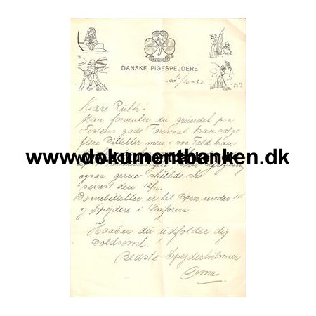 Danske Pigespejdere illustreret brev 6 oktober 1932