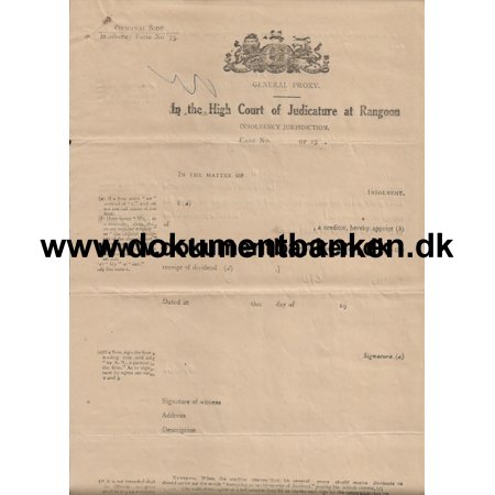 Burma Rangoon High Court Blanket Dokument 1929