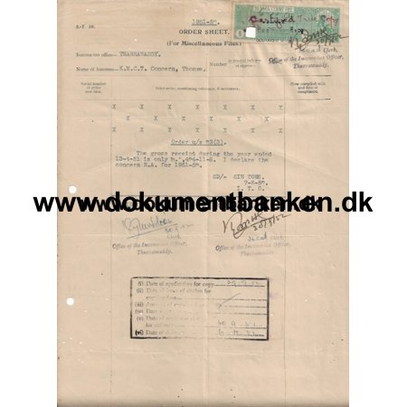 Burma (Myanmar) Court Fee Dokument 1952