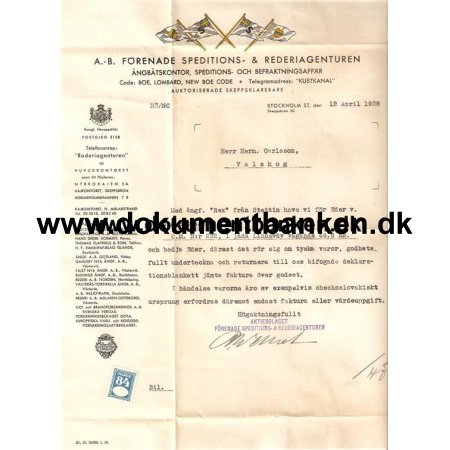 Sverige. A. B. Frenade Speditions- och Rederiagenturen 12 april 1938
