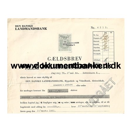 Den Danske Landmandsbank, Gldsbrev, 1951