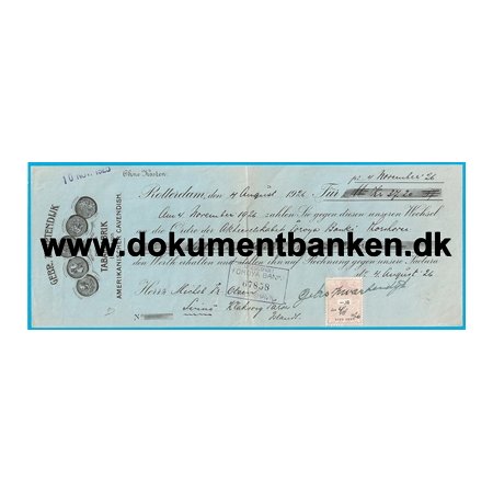 Gebr. Zwartendijk Tabakfabrik Veksel Holland (Froya Bank) 1926