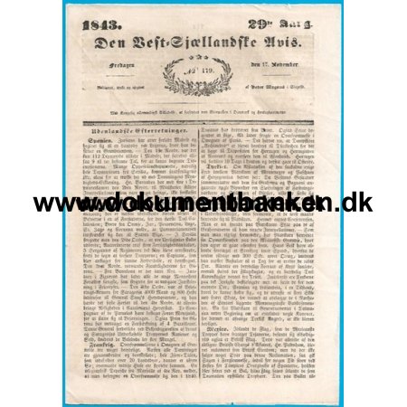 Den Vest Sjllandske Avis / Slagelse Ugeblad, 17 november 1843
