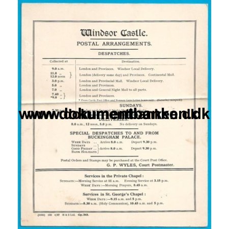 Windsor Castle Postal Arrangements 1937