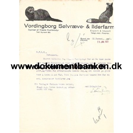 Vordingborg Slvrve- & Ilderfarm Faktura 1931