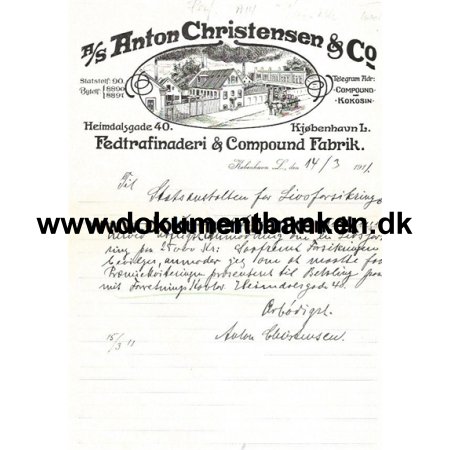 A/S Anton Christensen & Co Heimdalsgade 40 Nrrebro Faktura 1911