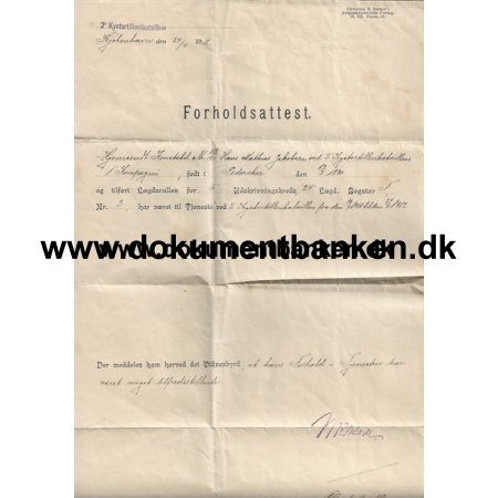 Hans Mathias Jacobsen fdt 13 marts 1890 Pedersker Bornholm Forholdsattest 1911