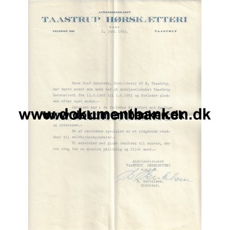 Hans Olaf Jacobsen fdt 29 august 1922 Bornholm Ansttelsesattest 1949