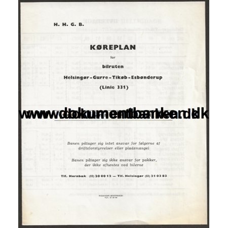 H. H. G. B. Helsingr-Gurre-Tikb-Esbnderup Rutebil Kreplan 1974