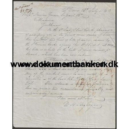 DWI indhold af brev med Watermark J. Whatman, Turkey Mill 1843