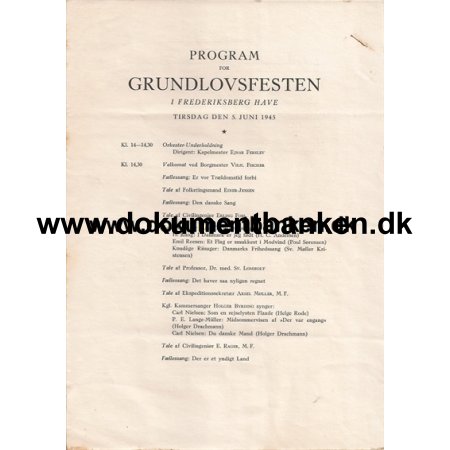 Program for Grundlovsfesten i Frederiksberg have d. 5 juni 1945