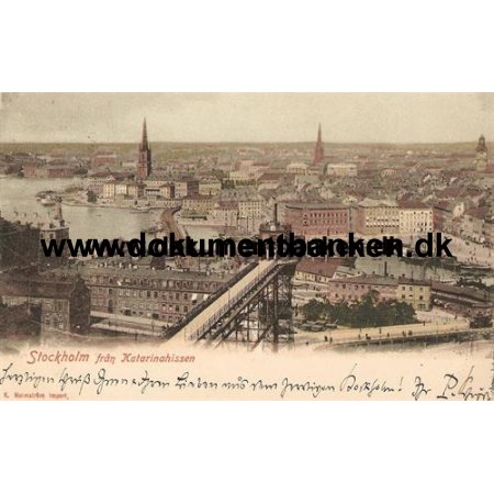 Stockholm frn Katarinahissen. Vykort. 1901