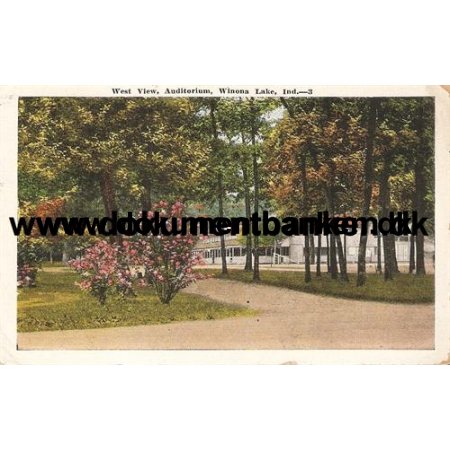 Wiona lake, West View, Auditorium, Indiana, Post Card