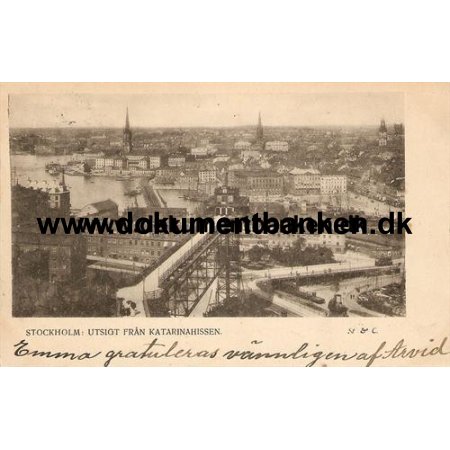 Stockholm, Utsigt frn Katarinahissen, Postkort, 1904