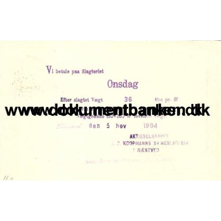 Nstved, J. D. Koopmanns Svineslagteri, Helsag, 1904