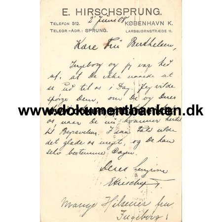 E. Hirschsprung, Larsbjrnstrde 11, helsag, 1908