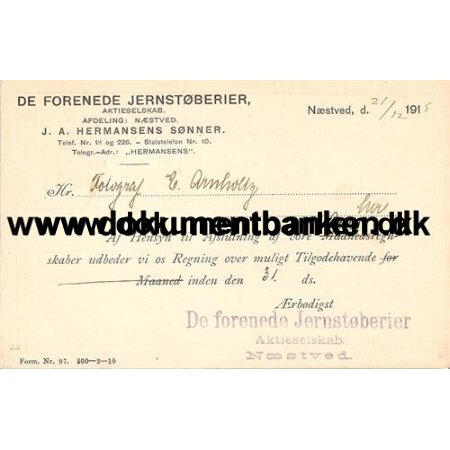 Nstved, De Forenede Jernstberier, Helsag, 1915