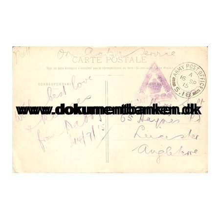 Engelsk Army Post Office, S. 18. Postkort, 1915