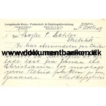 Langelands Korn-, Foderstof- & Gdningsforretning, 1907