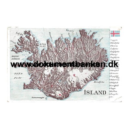 Kort over Island, Island, Postkort