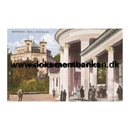 Marienbad, Kirche und Rudolfsquelle i Tjekkiet. Postkort. 21 maj 1927