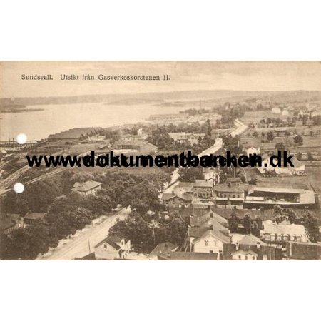 Sundsvall. Utsikt frn Gasverksskorstenen 2. Vykort