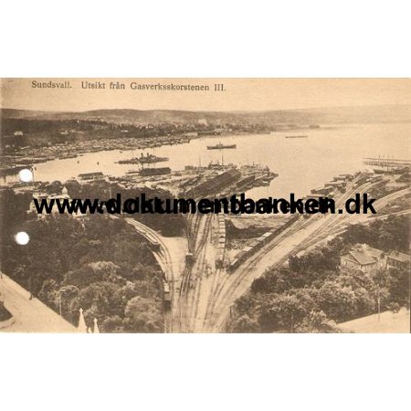 Sundsvall. Utsikt frn Gasverksskorstenen 3. Vykort